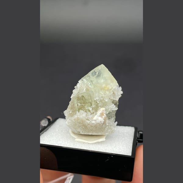 Small sunny yellow-green fluorite with quartz from Fujian — alternate view