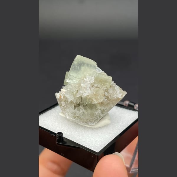 Small sunny yellow-green fluorite with quartz from Fujian — alternate view