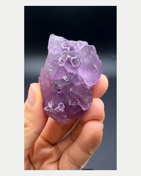 Complete reverse view of etched purple fluorite crystal