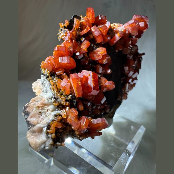 Orange-Red Vanadinite Plate Morocco 7.0 cm — detail view