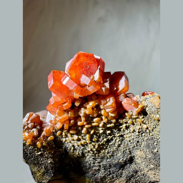 Orange-Red Vanadinite Plate Morocco 7.0 cm — detail view