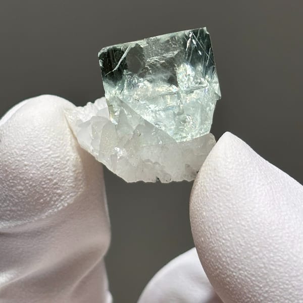 Zhejiang fluorite with quartz — detail view