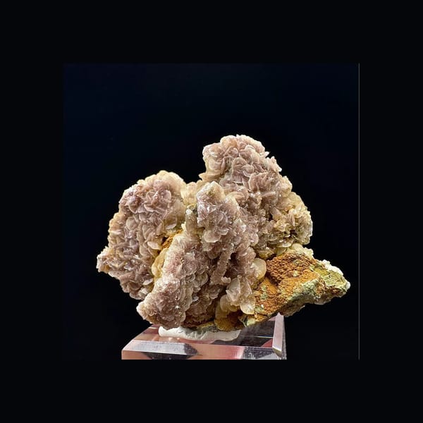 Mauve Petal Calcite on Ochre-Coated Quartz — Inner Mongolia — individual mineral specimen view 1
