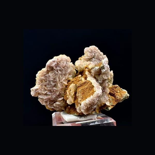 Mauve Petal Calcite on Ochre-Coated Quartz — Inner Mongolia — individual mineral specimen view 2