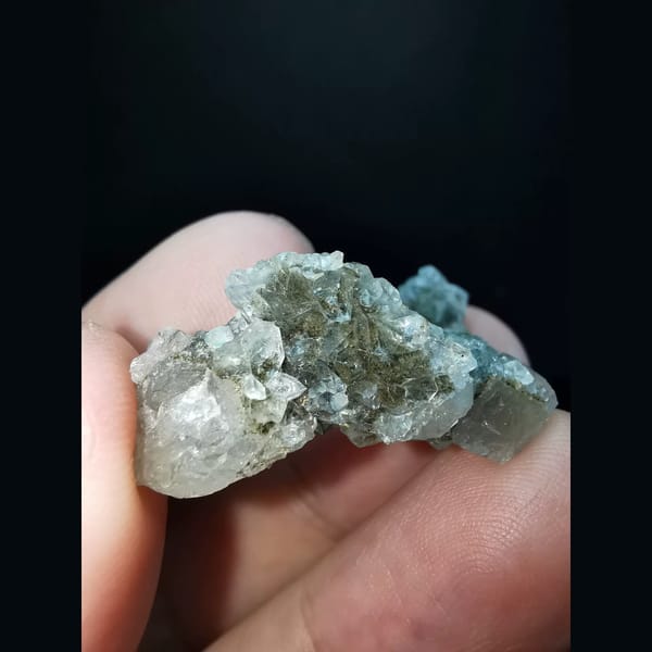 Quartz cluster coated with apophyllite — detail view