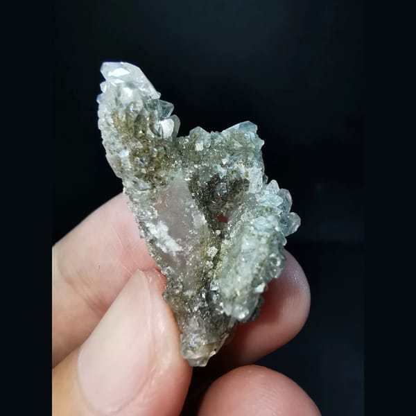 Quartz cluster coated with apophyllite — detail view