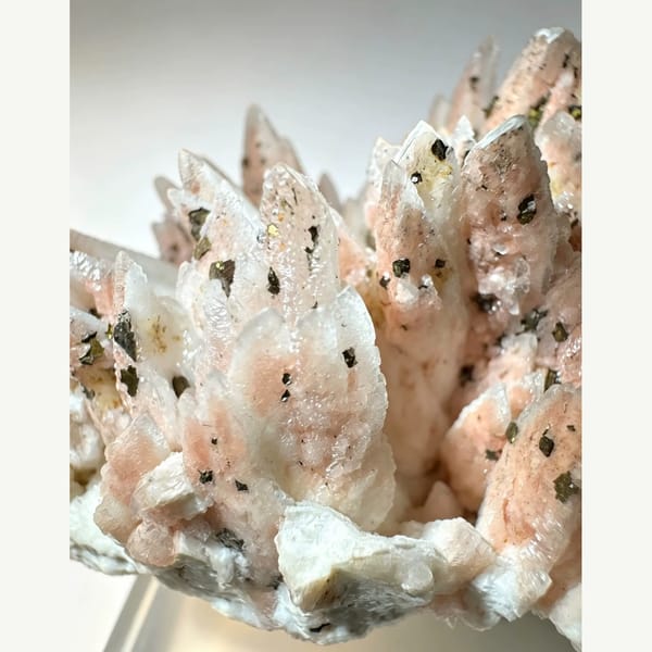 Pink Calcite with Chalcopyrite Jiangxi 9.5 cm — detail view