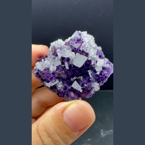 Deep purple fluorite cubes with white quartz from Luoyang — complete view