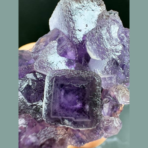 Lavender fluorite cubes with purple inner phantoms from Henan — detail view