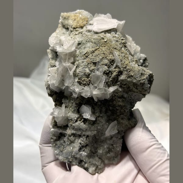 Large Fujian calcite with fluorite — alternate view
