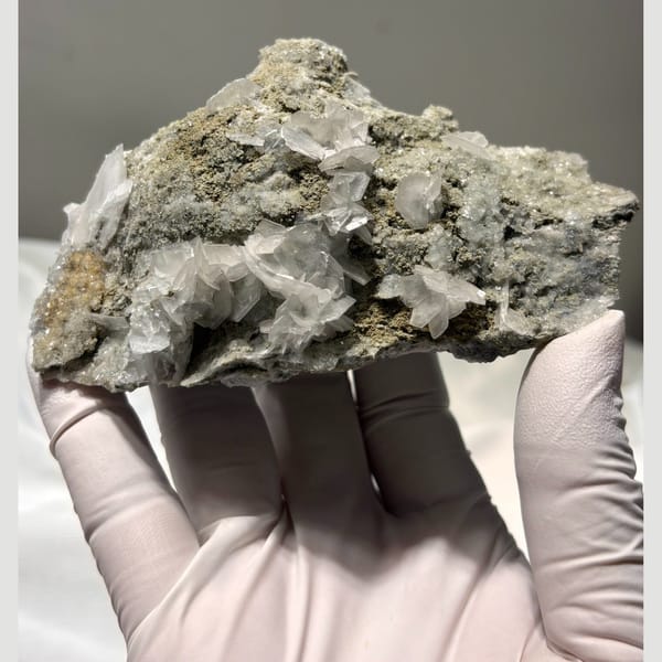 Large Fujian calcite with fluorite — alternate view