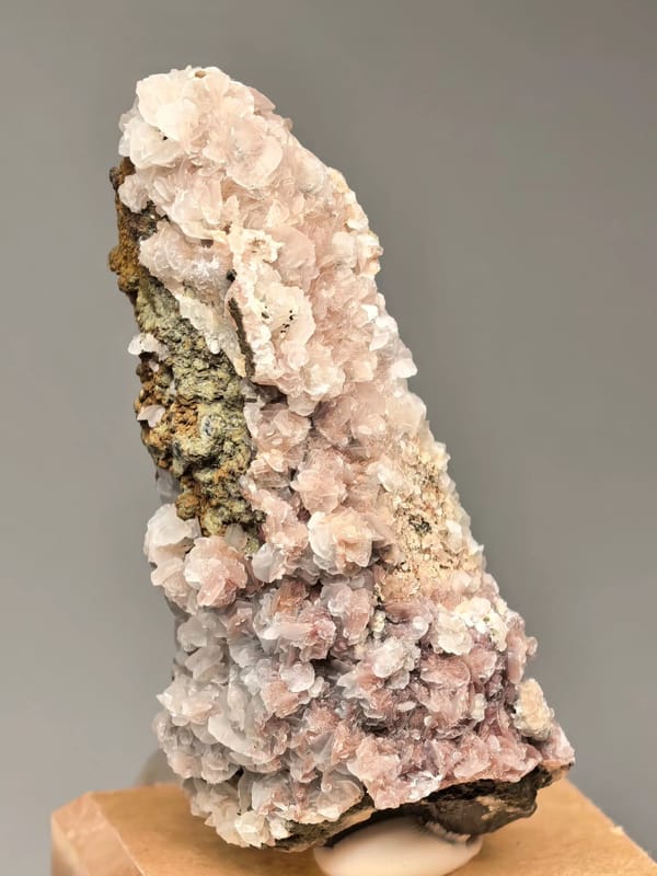 Pink Petal Calcite on Quartz Column — Inner Mongolia