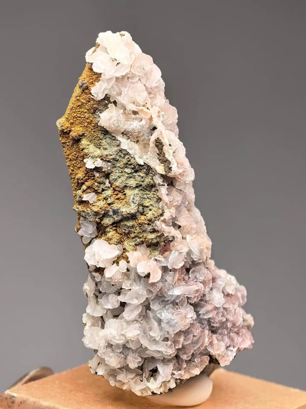 Pink Petal Calcite on Quartz Column — Inner Mongolia — individual mineral specimen view 2