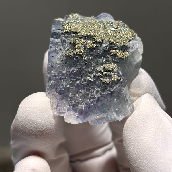 Stepped Yaogangxian fluorite with pyrite — alternate view