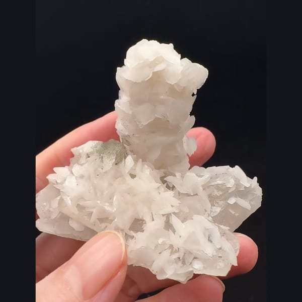 Sparkly white quartz with pale pink petal calcite from Inner Mongolia — alternate view
