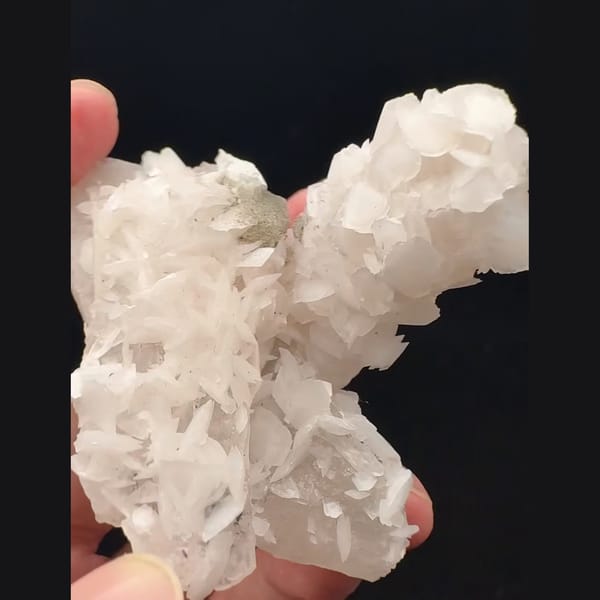 Sparkly white quartz with pale pink petal calcite from Inner Mongolia — alternate view