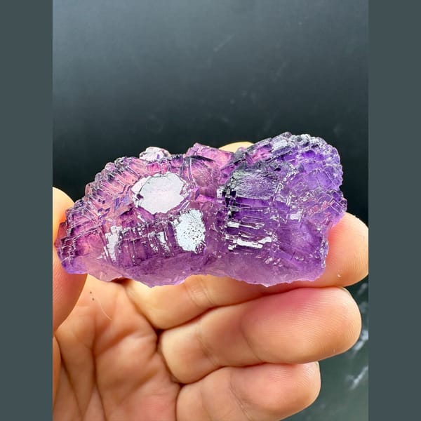 Stepped cluster of deep purple fluorite cubes from Henan — alternate view