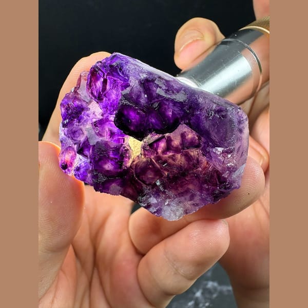 Glassy deep purple fluorite crystal group from Henan — alternate view