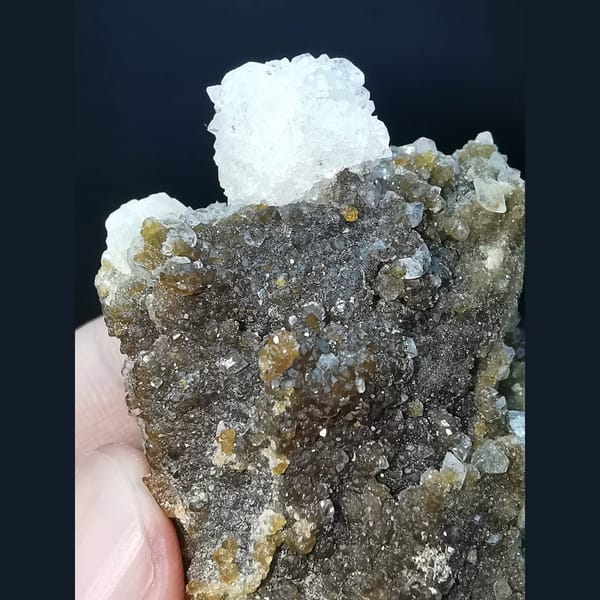 Small garnets and calcite coated by apophyllite — complete view