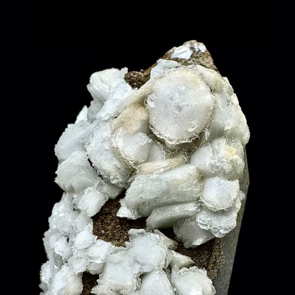 Slender quartz crystal with white petal calcite from Inner Mongolia — detail view
