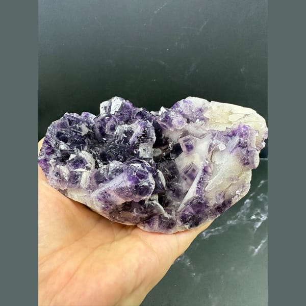 Large deep purple fluorite cluster with white quartz from Henan — complete view
