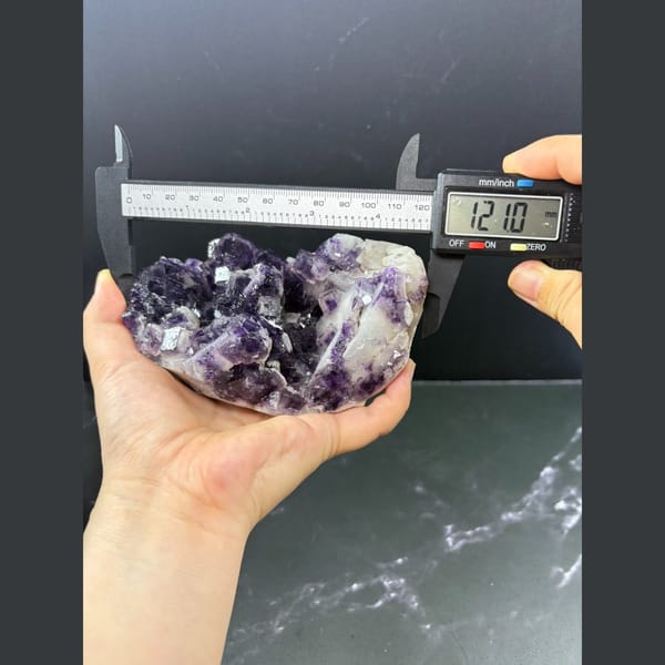 Large deep purple fluorite cluster with white quartz from Henan — detail view