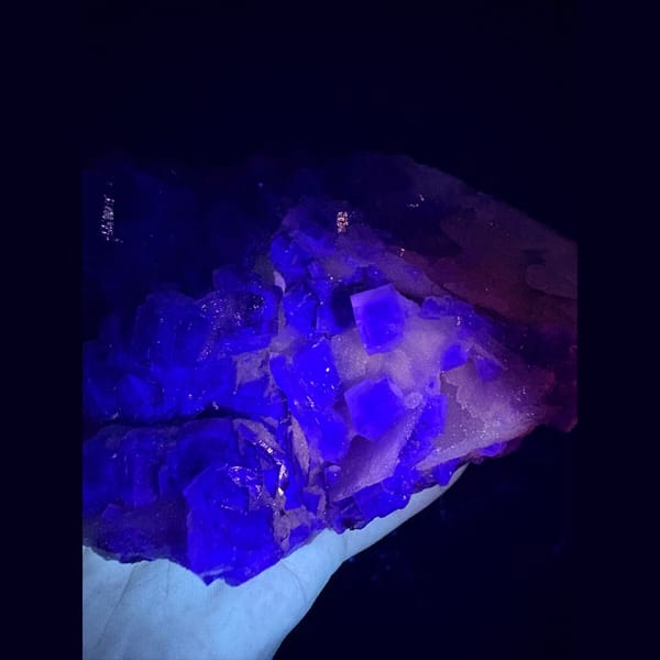 Large deep purple fluorite cluster with white quartz from Henan — detail view