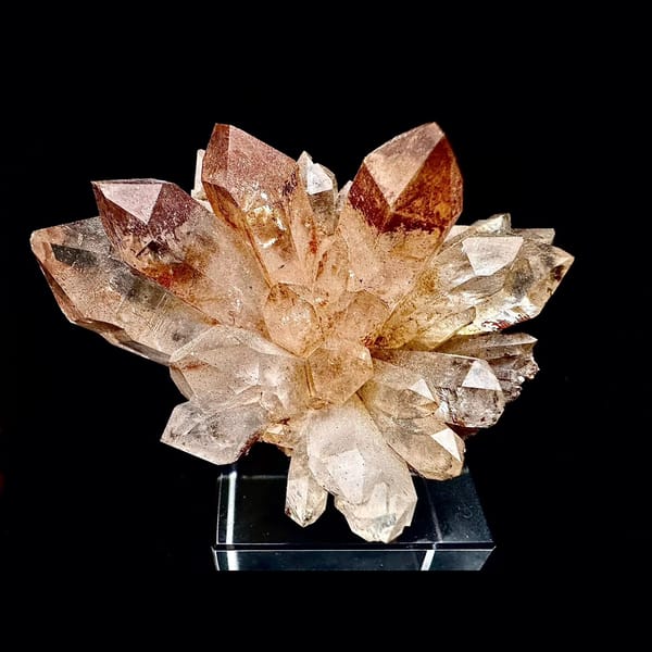 Peach and red-orange quartz flower cluster from Namibia — complete view