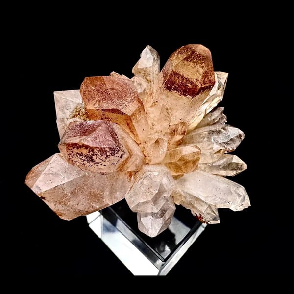 Peach and red-orange quartz flower cluster from Namibia — alternate view