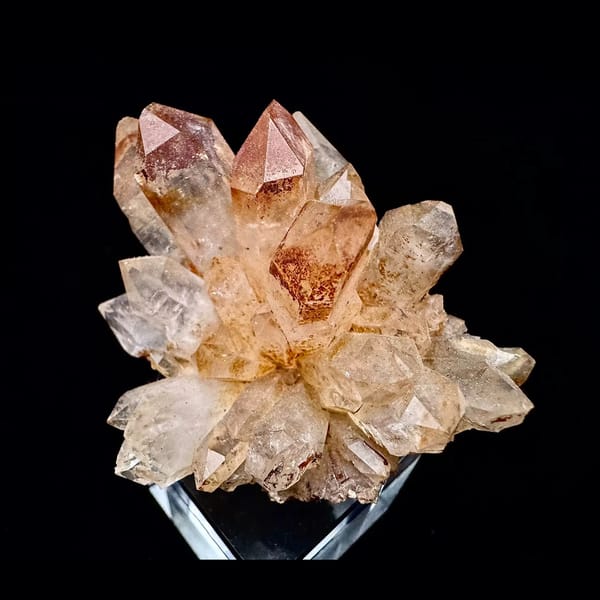 Peach and red-orange quartz flower cluster from Namibia — detail view