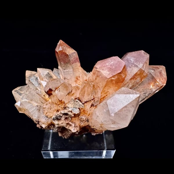 Peach and red-orange quartz flower cluster from Namibia — detail view