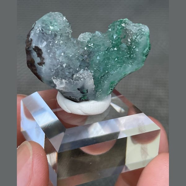 Quartz over malachite from the Congo — alternate view
