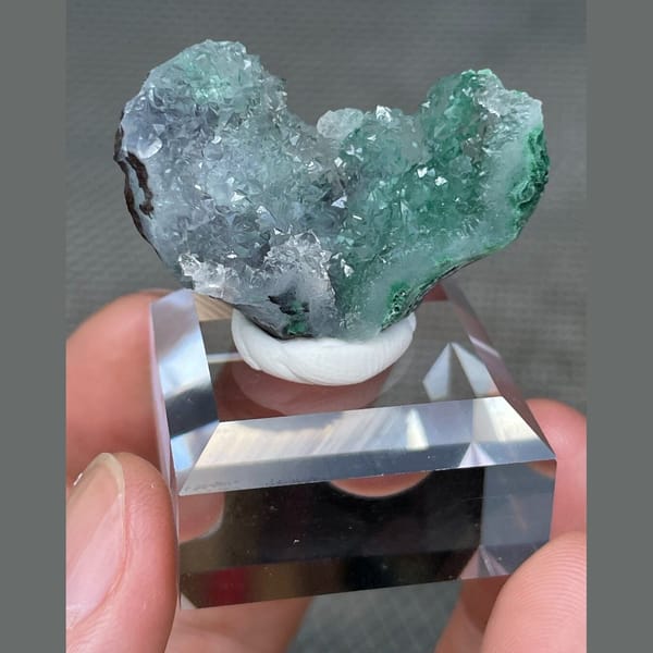 Quartz over malachite from the Congo — alternate view