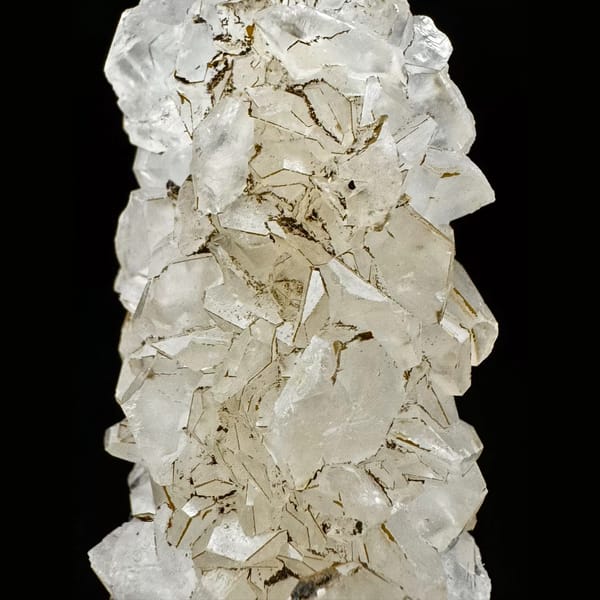 Slender quartz crystal with clear petal calcite from Inner Mongolia — alternate view