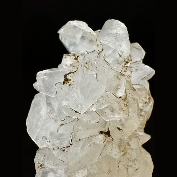 Slender quartz crystal with clear petal calcite from Inner Mongolia — detail view