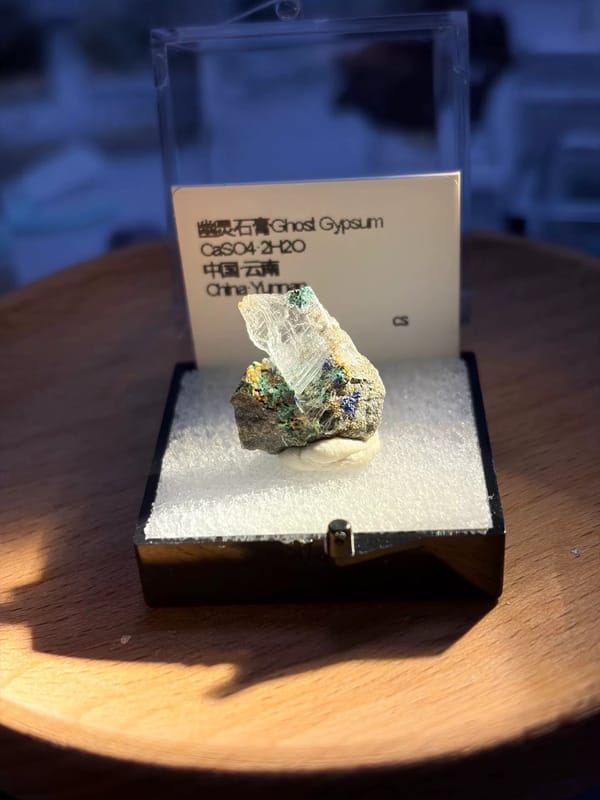 Ghost Gypsum with Chrysocolla and Malachite on Matrix — Yunnan, China, natural mineral specimen, photo 2 of 2