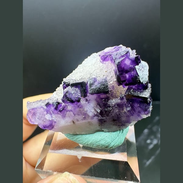 Deep purple fluorite cubes with white sugary druse from Henan — alternate view
