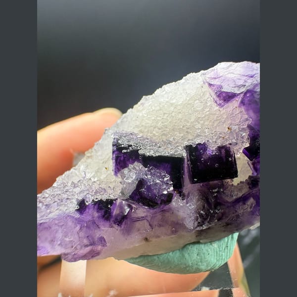 Deep purple fluorite cubes with white sugary druse from Henan — alternate view