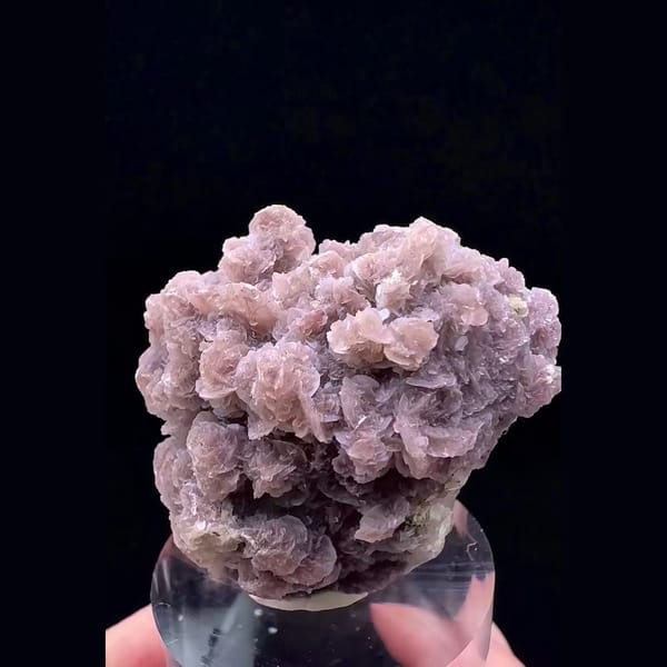 Quartz with lilac-pink petal calcite from Inner Mongolia — alternate view