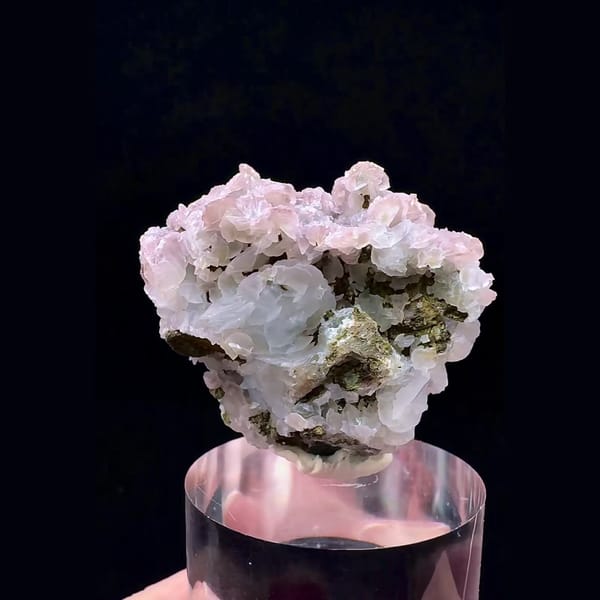 Quartz with lilac-pink petal calcite from Inner Mongolia — alternate view