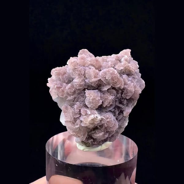 Quartz with lilac-pink petal calcite from Inner Mongolia — detail view