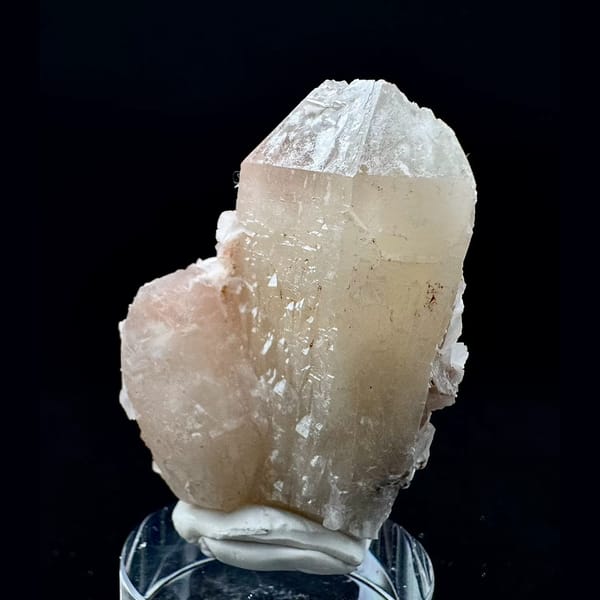 Quartz crystal with pale pink petal calcite from Inner Mongolia — alternate view