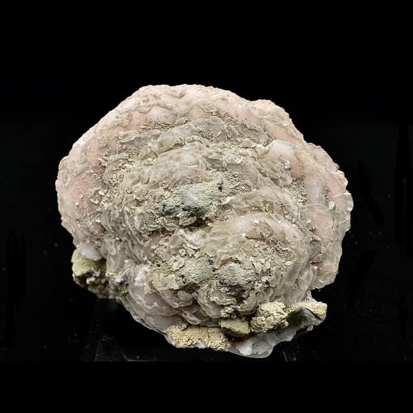 Pink layered petal calcite dome with quartz from Inner Mongolia — alternate view