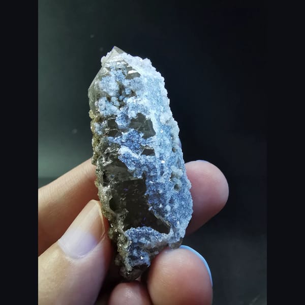 Quartz crystal covered in sparkling fluorite — alternate view
