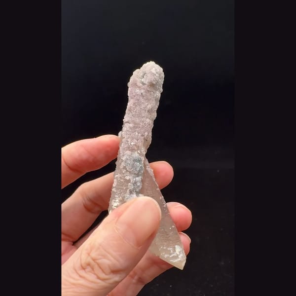 Double-terminated quartz with pink calcite and hematite rosette from Inner Mongolia — complete view
