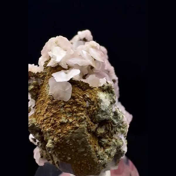Quartz with lilac petal calcite on matrix from Inner Mongolia — detail view