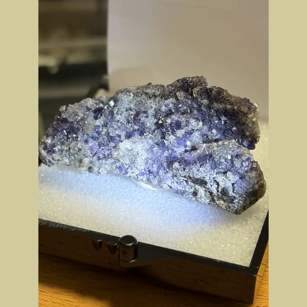 Sparkly blue fluorite with sugary quartz from Fujian — alternate view
