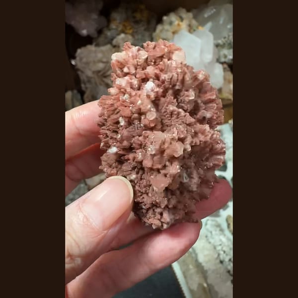 Sugary quartz with red-to-white calcite crust from Inner Mongolia — complete view