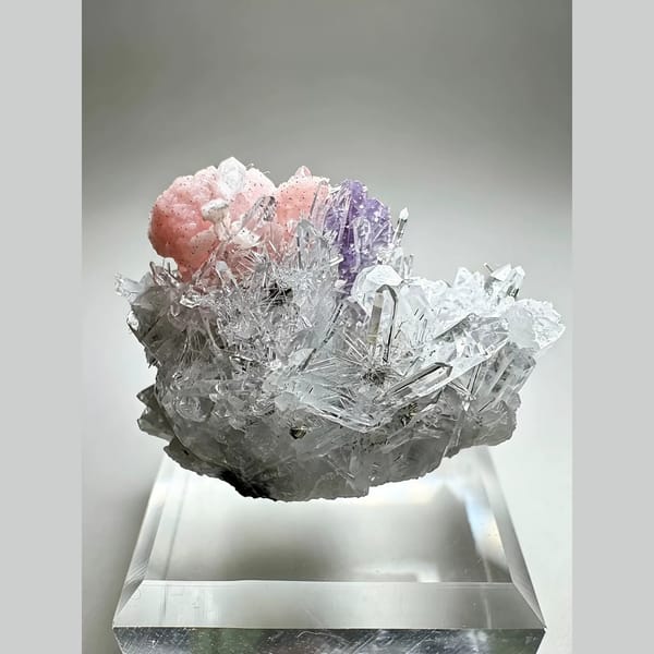 Rhodochrosite with Apatite on Quartz 3.0 cm — complete view