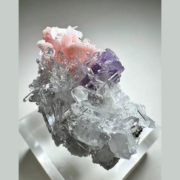 Rhodochrosite with Apatite on Quartz 3.0 cm — alternate view